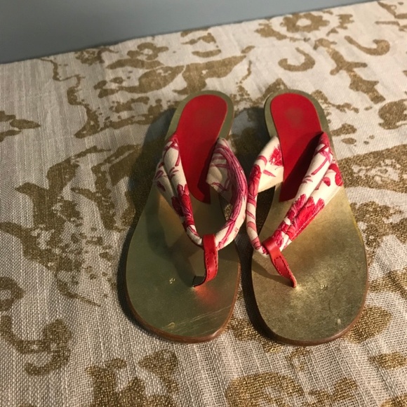 Vintage Gucci Sandal Thong Red pattern with gold - Picture 6 of 8